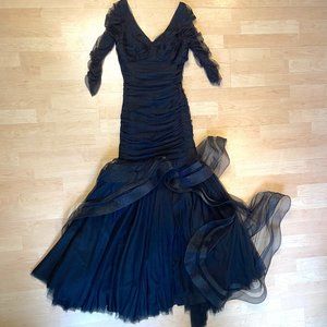 Monique Lhuillier Black Tulle Long Sleeve Gown NWOT